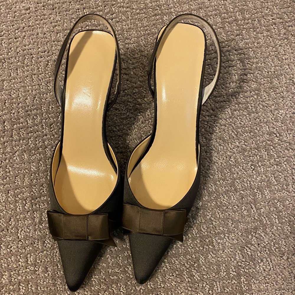 I. Crew Satin Point Heel Chocolate Brown 7.5 EUC